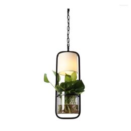 Pendant Lamps Modern Black Cage Lights Iron Glass Cloth Lampshade Droplight E14 Loft Hanging Lamp Plant