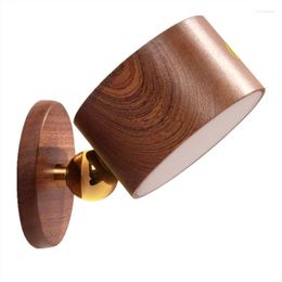 Night Lights Wooden Reading Light 3 Brightness Levels Rechargeable 360° Rotating Ball Adjustable Touch Control Bedside Brown