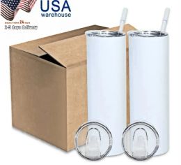 US CA STOCK 20oz Sublimation Tumbler Blanks White Straight Stainless Steel Mugs DIY Vacuum Insulated Car Coffee Cups 25pc/carton