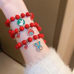 Strand Imitation Agate Bracelet Chinese Style Women Red Hand Rope Beads FU Character Charm Lovers Gifts
