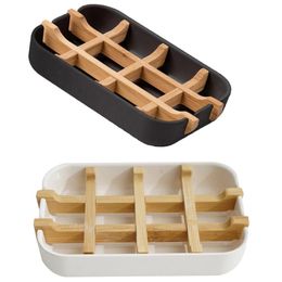 Bamboo Fibre Shower Soap Holder Draining Box Kitchen Storage Rack Bathroom Soap Case Supplies Portable Bar Soap Box Container