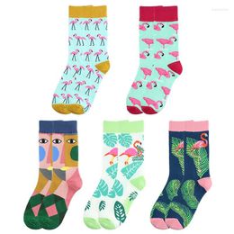 Men's Socks Cool Men Flamingos Jacquard Funny Bird Happy Street Art Harajuku Divertidos Skateboard Hip Hop Chaussette HommeMen's