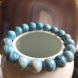 Bangle Genuine Gemstone Undyed Larimar Ocean Sea Bracelet 6/8/10/12MM Marine Natural Gem Stone Bead Healing Power Energy Jewelry