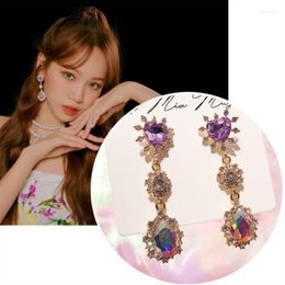 Dangle Earrings Luxury Love Flower Crystal Long Star With Purple Pink Green Blue Rhinestone Contrast Colour Tassel