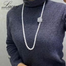 Necklaces Long Freshwater Pearl Necklace For Women White Real Pearl Necklace Wedding Trendy Sweater Necklace Gift