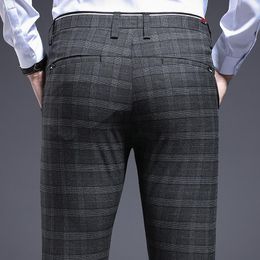 Men's Suits & Blazers Plaid Skinny Men Dress Pants Pencil Business Office Formal Trousers For Male Stretch Suit Slim Summer 2023Men's