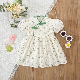 Girl Dresses Baby Girls Cheongsam Dress 2023 Summer Childrens Chinese Style Puff Short Sleeves Retro Princess Hanfu For 1 2 3 Years