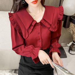 Women's Blouses 2023 Autumn Collar Button Ruffles Chiffon Shirt Female Clothing Oversized Casual Tops Stylish Chic Blouse Womens