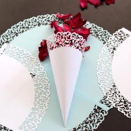 Disposable Dinnerware Adhesive Lace Flowers Paper Petal Cones Candy Holder Wedding Confetti Cup 50pcs/pack DIY Party Decorative Acce Supplie