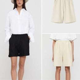 Women's Pants & Capris Linen-Blend Shorts Women Solid Colour Elastic Waist Loose Straight Simple Casual Female 2023 Summer