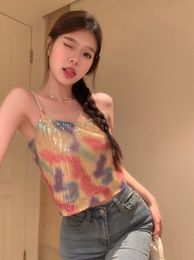 Women's Tanks Camis 2023 Korean Fashion Retro Printed Small Suspender Sexy Spicy Girl Wearing A Backless Slim Fitting Bottom Tank Top Short 230520