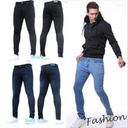 Men's Jeans Fashion Skinny Trousers Solid Colour Pencil Pants Male Slim Fit Frayed Denim Black Dark Blue Light