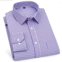 Men's Dress Shirts High Quality Men's Business Casual Long Sleeve Shirt Classic Purple Blue Striped Plaid Men Social