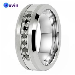 Rings Men Women Tungsten Steel Combined Ring Fashion Engagement Wedding Band With 7 Black/White CZ Stone Inlay 8MM Comfort Fit