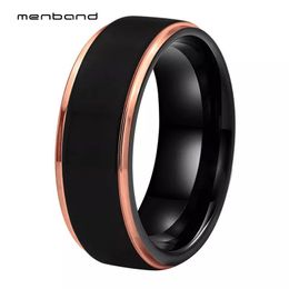 Rings Black Tungsten Carbide Rings Rose Gold Step Edges For Men Women Wedding Band Width 8mm Comfort Fit