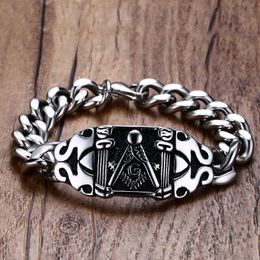 Bracelets Men's Free Mason Freemasonry Stainless Steel Cuban Link Chain Masonic Bracelet