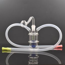 New Arrival female Glass Oil Burner Bong Water Pipes Small Bubbler Oil Dab Rigs Double Mouthpieces Ashcatcher Hookahs with 10mm male Glass Oil Burner Pipe and Hose