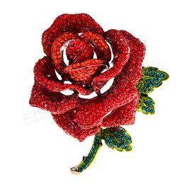 Vintage Rhinestone Luxury Large Rose Brooch Valentine's Day Flower Pin Bouquet Corsage Winter Accessories Jewellery Gift