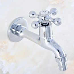 Bathroom Sink Faucets Polished Chrome Brass Single Cross Handle Washing Machine Faucet /Garden Water Tap / Laundry Cold Taps Lav159