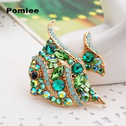 Pomlee Rhinestone Tropical Fish Brooches for Women Large Cute Animal Brooch Party Coat Jewelry Fashion Accessories