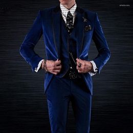 Men's Suits Royal Blue Velvet Groom Tuxedos For Wedding Men Wear 3 Piece Male Fashion Dinner Jacket With Pants Vest 2023 Winter