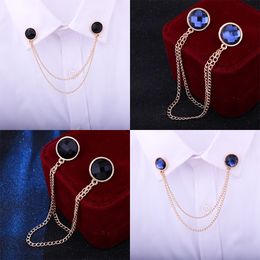 Pearl Rhinestone Men Women Jewellery Pins Brooches Shirt Blouse Tassel Lapel Pins Collar Needle Metal Chain Brooches Accessories