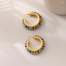 Hoop Earrings For Women Vintage Design Sense Handmade Beaded Turquoise Premium Quality Natural Stone Women; Jewelry Earring