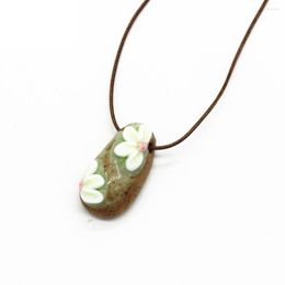 Pendant Necklaces Fashion Ethnic Style Unisex Ceramic Adjustable Handmade Oval Porcelain Necklace For Women