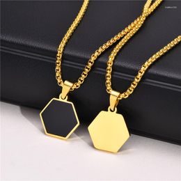 Pendant Necklaces LETAPI 2023 Fashion Gold Plated Stainless Steel Hexagon Necklace For Men Punk Vintage Tap Male Jewelry Gifts