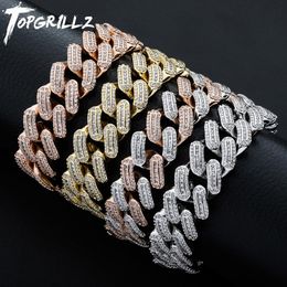 Bangle TOPGRILLZ 18m Miami Big Box Clasp Cuban Bracelet Prong Setting Iced Out Cubic Zirconia Bracelet Hip Hop Jewelry 7.59.5Inch