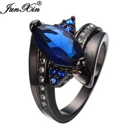 Rings JUNXIN Blue Black Gold Filled CZ With White Crystal Jewellery Rings For Women and Men Friendship Wedding Party Gift
