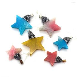 Charms Natural Stone Agate Pendants Pentagram Rhinestone Pendant DIY Necklace Earrings Jewelry Making Star Shape Accessories