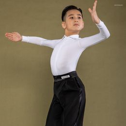 Gym Clothing 2023 Kids Latin Ballroom Dancing Costume White Shirt Boys Competition Tops Professional Cha Tango Dance Clothes