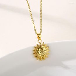 Chains HIYEE Trendy Stainless Steel 18K Gold Plated Minimalist Necklace Dainty Moon And Sun For Women Mom Gift