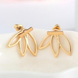 Stud Earrings Shellhard Gold Silver Plated Ear Jacket Vintage Hollow Flower Lotus Earring Brincos Femme Bijoux For Women Jewellery