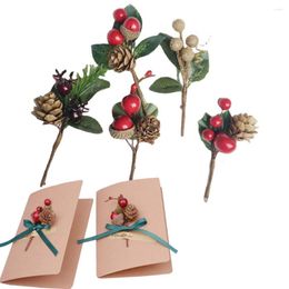 Decorative Flowers 5PCS Mini Artificial Pinecone Red Berry Wedding DIY Gift Box Decor Greeting Card Accessories Flower Holly Branch
