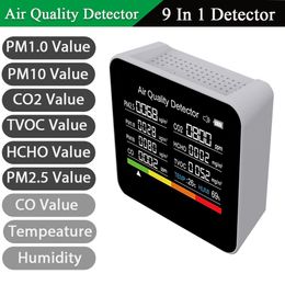 Gas Meters 9 in 1 Air Quality Monitor CO2 Meter Carbon Dioxide Detector CO2 CO TVOC HCHO PM2.5 PM1.0 PM10 Temperature Humidity Detection 230520
