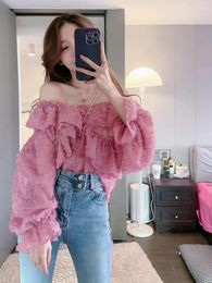 Women's Blouses Korejepo Age Reducing Casual Top 2023 Women's Off Shoulder Lotus Leaf Edge Shirt Loose Versatile Korean Gentle Sweet