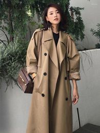 Women's Trench Coats 2023 Sale Autumn Winter Women's Coat Lapel Female Windbreaker Long Sleeve Lady Trend Casual Jacket With Beilt LH958