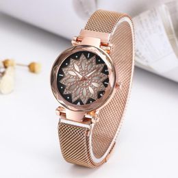 Wristwatches Fashion Watches Women Flower Dial With Diamond Magnet Watch Buckle Ladies Milan Star Relogio Feminino