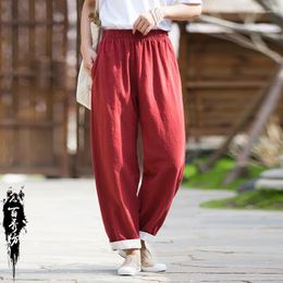 Active Pants Cotton Linen Women Yoga Workout Pant Harem Chinese Style Sweatpants Baggy Bloomers Jogger Fitness Casual Meditation Tai Chi