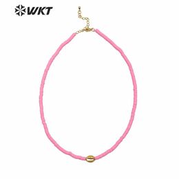 Necklaces WTJN125 HOT new arrive 4mm spacer beads choker necklace lady pink Colour cowrie shell choker necklace with charms