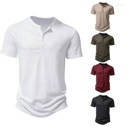 Camisetas masculinas Bababuy de alta qualidade Henley Cottom Collar Summer Summer Casual Color Solid Sleeve Shirt for Men Polo