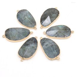 Pendant Necklaces Natural Flash Labradorite Phnom Penh Connector Section Charms For Jewellery Making DIY Necklace Accessories 23x43mm 1PC