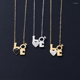 Pendant Necklaces 1pcs Stainless Steel Originality Necklacer Non Fading For Women LOVE Zircon Ring Heart Fashion Man Necklace Jewelry Gift