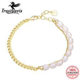 Bangle TrustDavis New 925 Sterling Silver Bracelet Fashion Baroque Pearl Bracelet Women Fashion Niche Design High Quality Jewelry K025