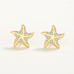 Stud Earrings S925 Sterling Silver Plated 14K Yellow Gold Female Small Fresh Starfish Korean Party Birthday Gift