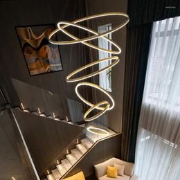 Chandeliers LED Pendant Lamp Modern Minimalist Living Room Light Luxury Nordic Ring Restaurant Bedroom Bar Loft Villa Large Chandelier