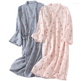 Women's Sleepwear Spring And Autumn Ladies Cute Cartoon Peach Printed Women Sleep Dress Soft Gauze Cotton Nightgown Girls Loose Pink