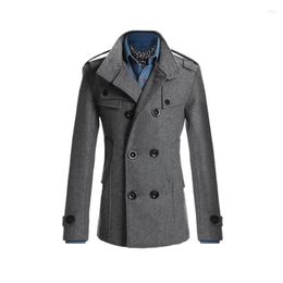 Men's Trench Coats 2023 Autumn Winter Coat Slim Korean Style Trendy Woollen Double Breasted Youth Clothing Thick Jackets